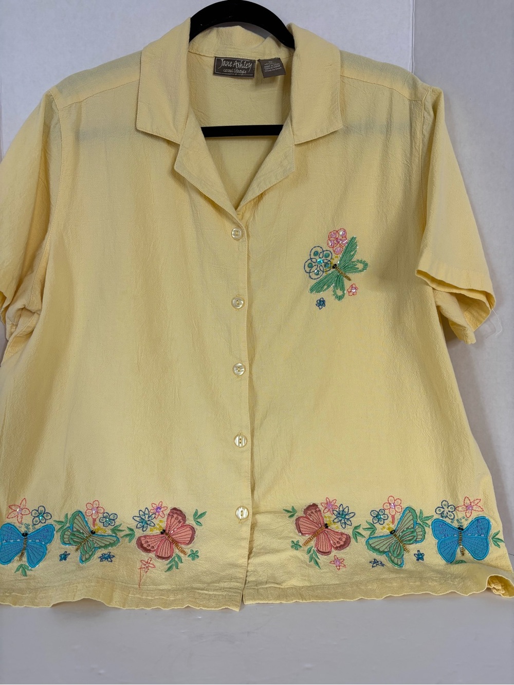 Size XL Jane Ashley Pale Yellow Textured Shirt